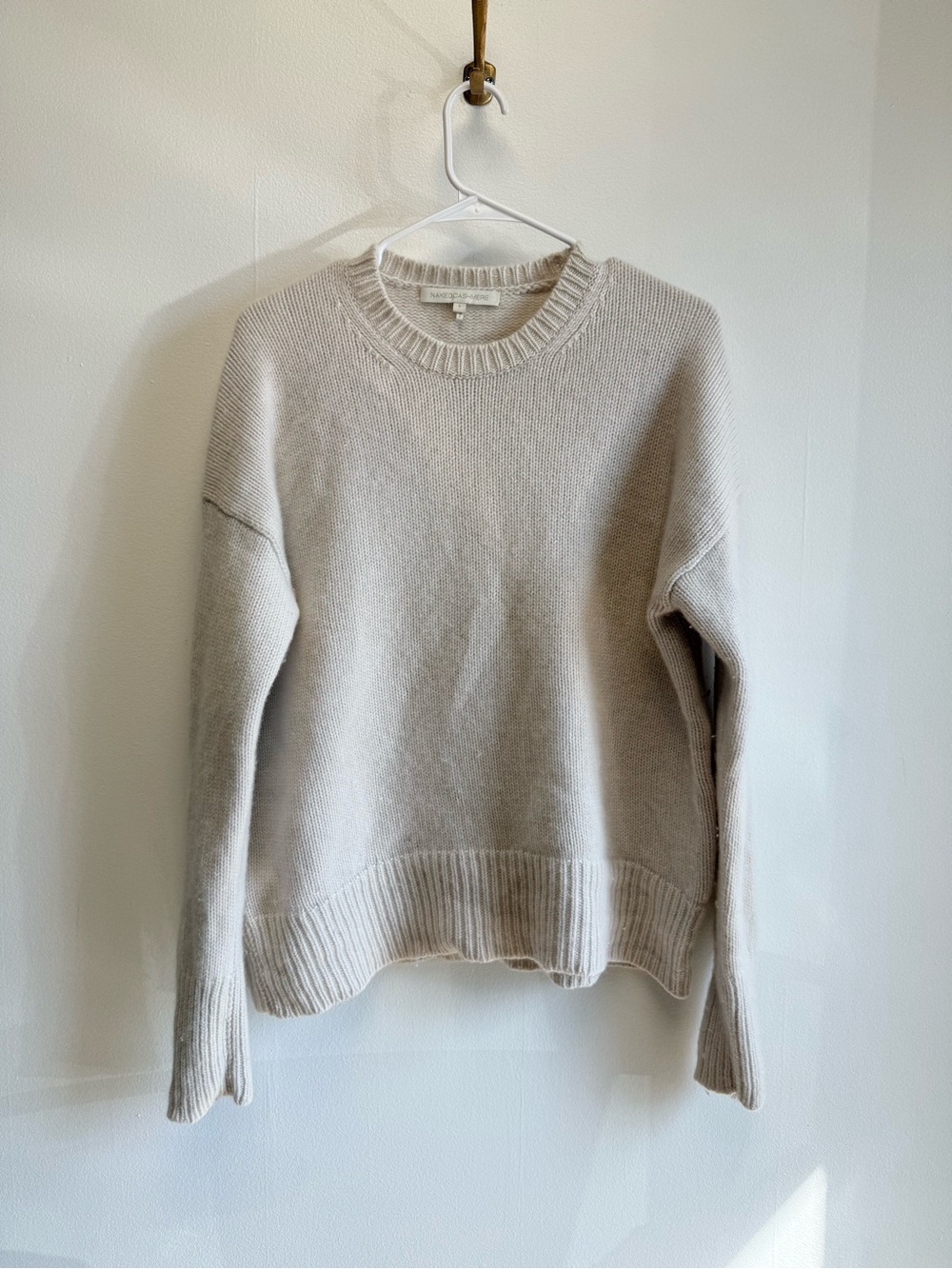 Naked Cashmere 100% Cashmere Bone Cream Color Crewneck Oversized Sweater Small
